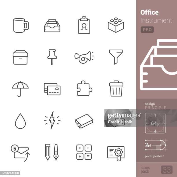 office instrument vector icons - pro pack - desk organizer stock illustrations