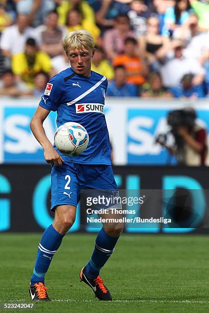 Andreas Beck of Hoffenheim in action with the ball during the Bundesliga match between 1899 Hoffenheim and Borussia Dortmund at Wirsol...