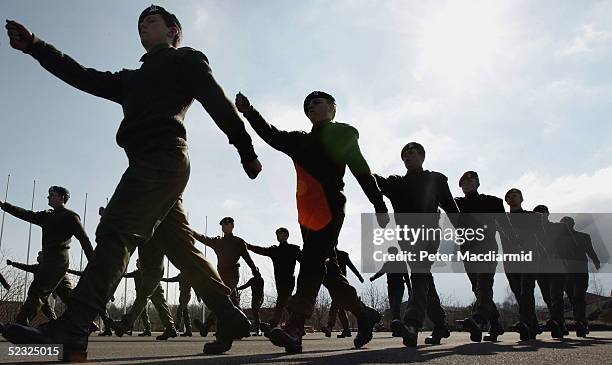 Army recruits go through basic training at the Army Training Regiment on March 9, 2005 in Winchester, England. The House of Commons Defence Select...