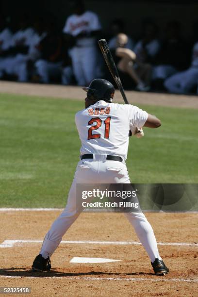 Sammy Sosa of the Baltimore Orioles bats during the Spring Training game against the Washington Nationals at Ft. Lauderdale Stadium on March 5,2005...