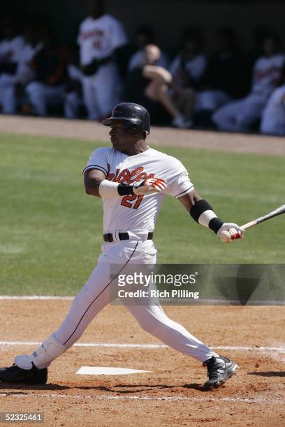 Sammy Sosa of the Baltimore Orioles bats during the Spring Training game against the Washington Nationals at Ft. Lauderdale Stadium on March 5,2005...