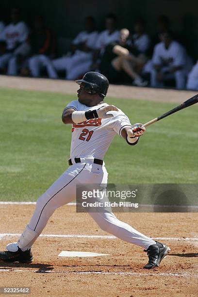 Sammy Sosa of the Baltimore Orioles bats during the Spring Training game against the Washington Nationals at Ft. Lauderdale Stadium on March 5,2005...