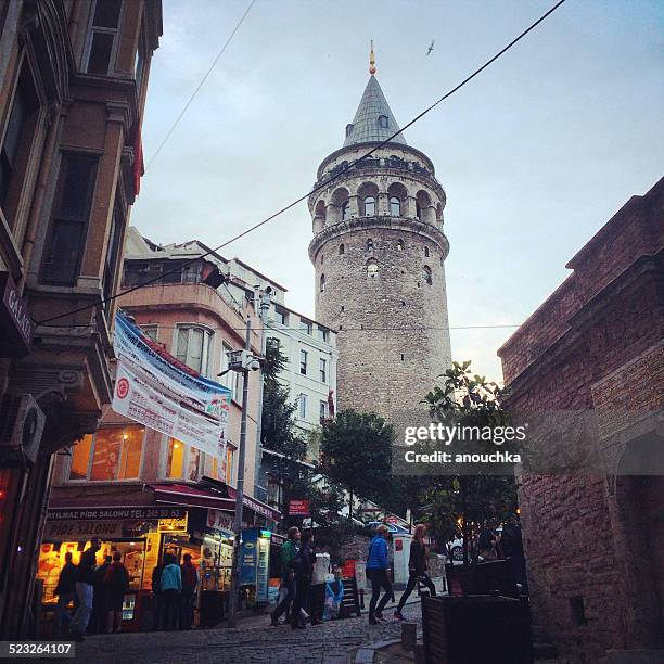 galata tower in the evening, istanbul - istiklal avenue stock pictures, royalty-free photos & images
