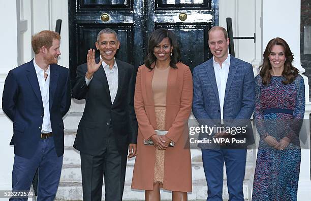 Prince Harry, US President Barack Obama, First Lady Michelle Obama, Prince William, Duke of Cambridge and Catherine, Duchess of Cambridge pose as...