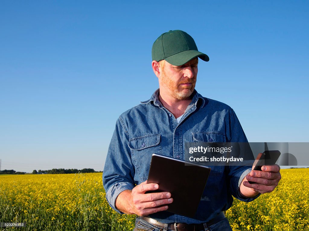 Farmer using a Computer and Phone