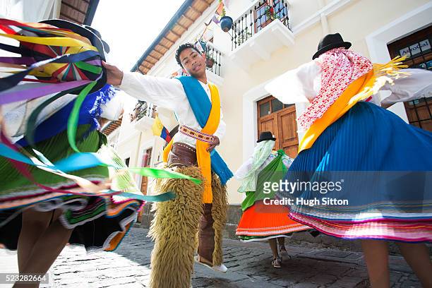 traditional ecuadorian dancers, quito. ecuador - quito stock-fotos und bilder