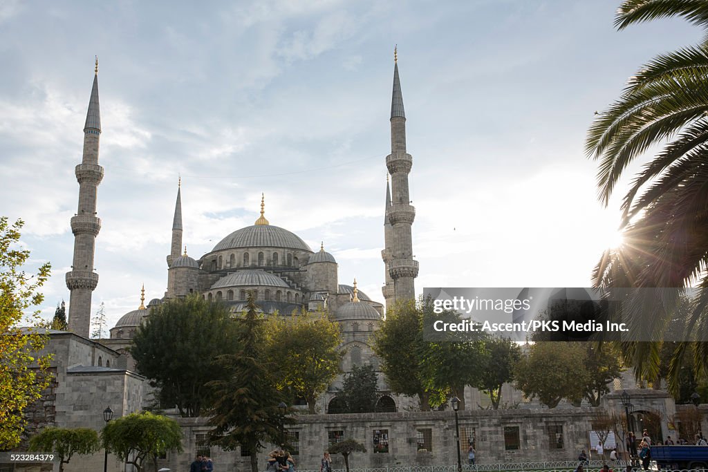 Blue mosque and gardens at sunrise