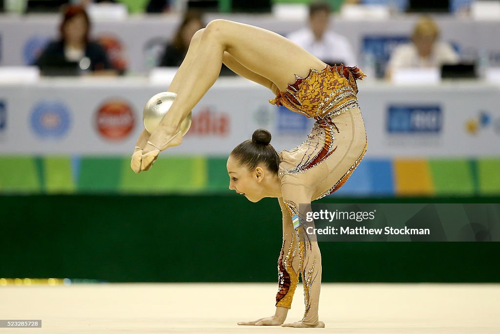 Anastasiya Serdyukova of Uzebekistan competes during the Rhythmic
