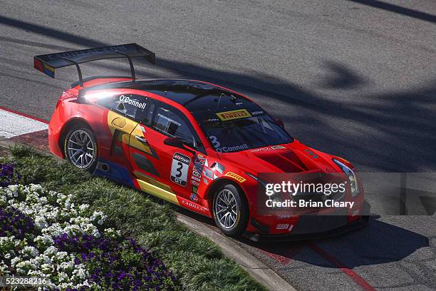 Johnnie O'Connell drives the Cadillac ATS-V.R. GT3 Pirelli World Challenge car on the track at Toyota Grand Prix of Long Beach on April 17, 2016 in...