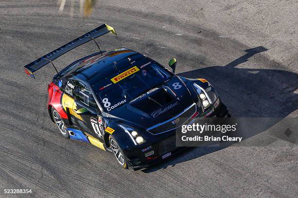 Michael Cooper drives the Cadillac ATS-V.R. GT3 Pirelli World Challenge car on the track at Toyota Grand Prix of Long Beach on April 17, 2016 in Long...