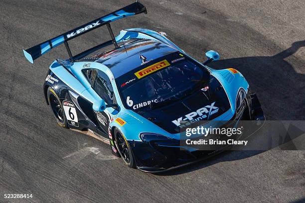 Austin Cindric drives the McLaren 650S GT3 Pirelli World Challenge car on the track at Toyota Grand Prix of Long Beach on April 17, 2016 in Long...