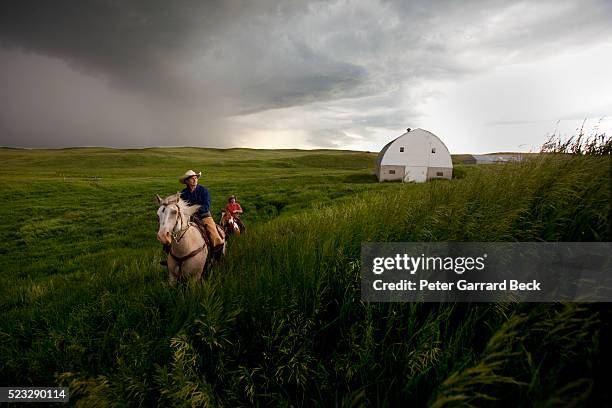horse riders on prairie - nordamerikanische great plains stock-fotos und bilder