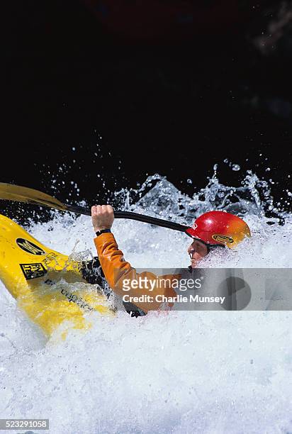 whitewater kayaking on the clackamas river - white water kayaking stock pictures, royalty-free photos & images