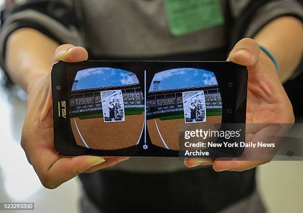 The view from the virtual reality from the Google Glasses that shows the spot where Jackie Robinson played baseball and some old historic pictures...