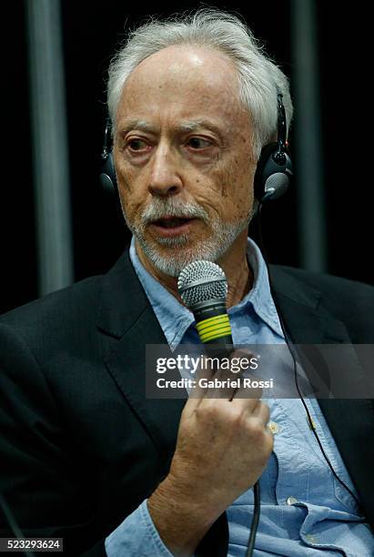 Nobel Laureate John M Coetzee speaks during day 2 of Buenos Aires International Book Fair at La Rural on April 22, 2016 in Buenos Aires, Argentina.