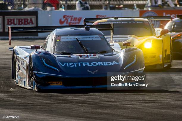 The Corvette DP of Marc Goosens and Ryan Hunter-Reay races through a turn during the IMSA WeatherTech Series race at Toyota Grand Prix of Long Beach...