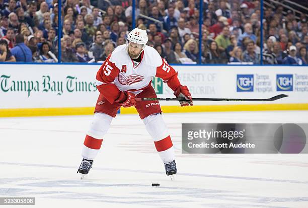 Niklas Kronwall of the Detroit Red Wings skates against the Tampa Bay Lightning during Game Two of the Eastern Conference Quarterfinals in the 2016...