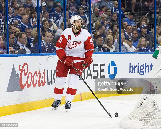 Niklas Kronwall of the Detroit Red Wings skates against the Tampa Bay Lightning during Game Two of the Eastern Conference Quarterfinals in the 2016...
