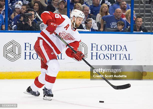 Niklas Kronwall of the Detroit Red Wings skates against the Tampa Bay Lightning during Game Two of the Eastern Conference Quarterfinals in the 2016...