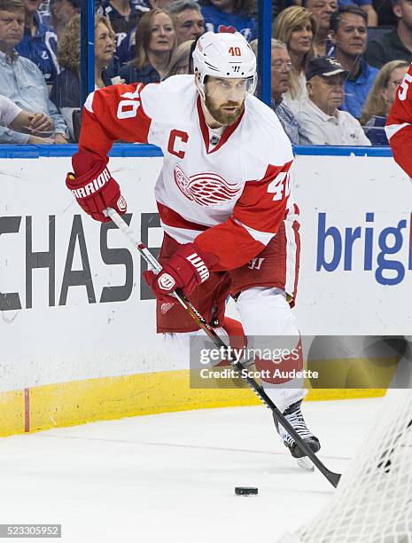 Henrik Zetterberg of the Detroit Red Wings skates against the Tampa Bay Lightning during Game Two of the Eastern Conference Quarterfinals in the 2016...