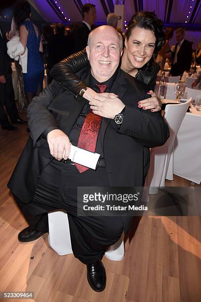 Reiner Calmund and his wife Sylvia Calmund pose during the Radio Regenbogen Award 2016 After Show Party on April 22, 2016 in Rust, Germany.