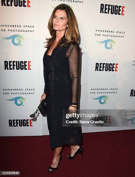 Maria Shriver arrives at the The Annenberg Space For Photography Presents "Refugee" at Annenberg Space For Photography on April 21, 2016 in Century...