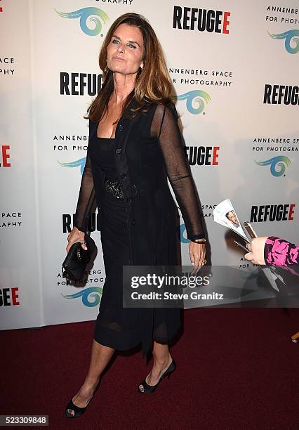 Maria Shriver arrives at the The Annenberg Space For Photography Presents "Refugee" at Annenberg Space For Photography on April 21, 2016 in Century...