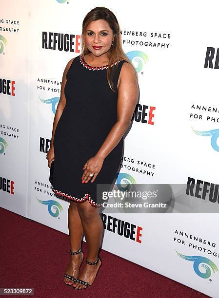 Mindy Kaling arrives at the The Annenberg Space For Photography Presents "Refugee" at Annenberg Space For Photography on April 21, 2016 in Century...