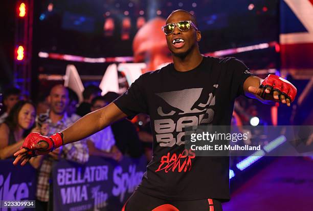 Michael Page walks to the cage for his bout against Jeremie Holloway at Bellator 153 at Mohegan Sun Arena on April 22, 2016 in Uncasville,...