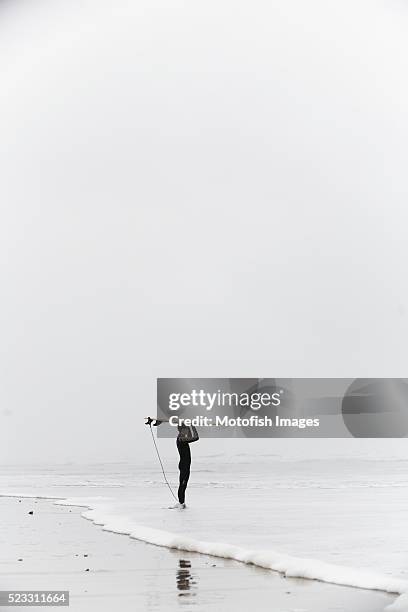 surfer with board looking at the waves - vintage surf stock pictures, royalty-free photos & images