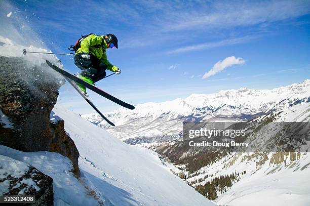 skier jumping rock - telluride stock pictures, royalty-free photos & images