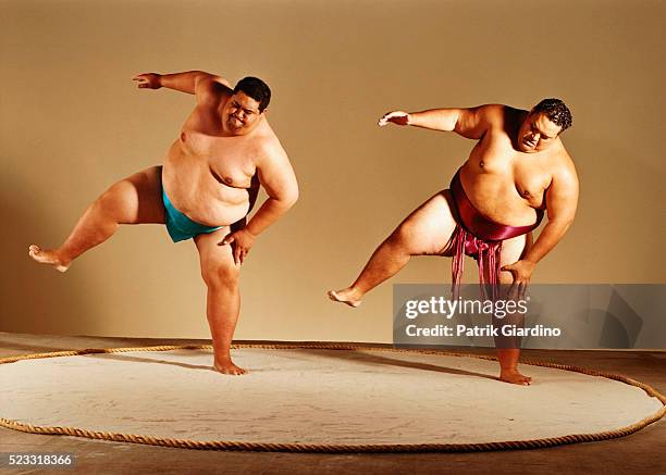 sumo wrestlers lifting legs - sumô - fotografias e filmes do acervo