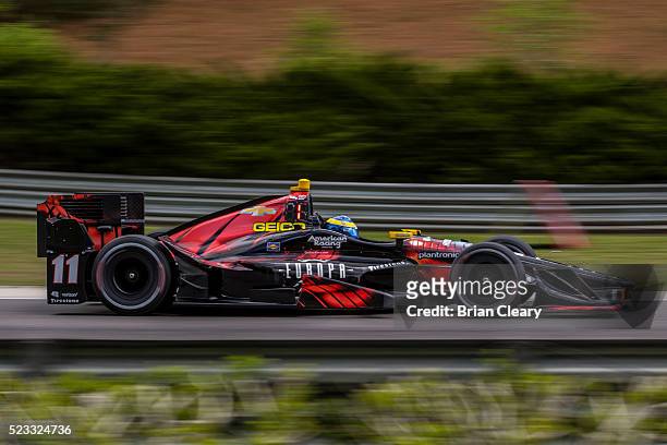 Sebastien Bourdais, of France, drives the Chevrolet IndyCar on the track during practice for the Honda Indy Grand Prix of Alabama at Barber...