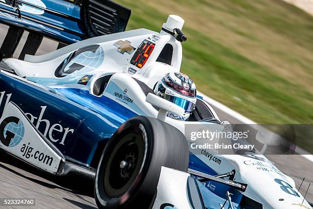 Max Chilton, of England, drives the Chevrolet IndyCar on the track during practice for the Honda Indy Grand Prix of Alabama at Barber Motorsports...