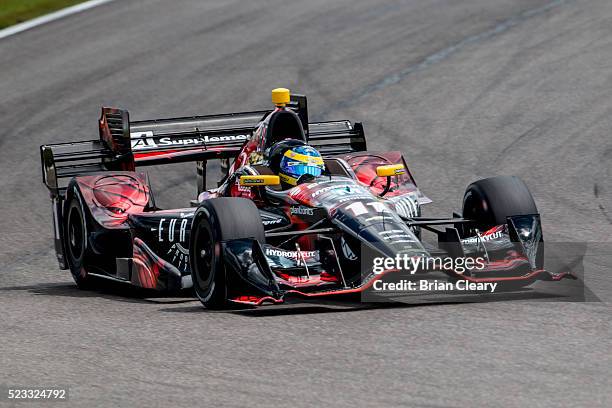 Sebastien Bourdais, of France, drives the Chevrolet IndyCar on the track during practice for the Honda Indy Grand Prix of Alabama at Barber...