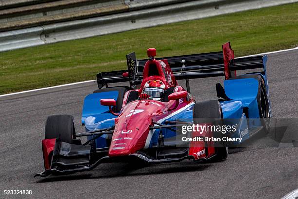 Mikhail Aleshin, of Russia, drives the Honda IndyCar on the track during practice for the Honda Indy Grand Prix of Alabama at Barber Motorsports Park...