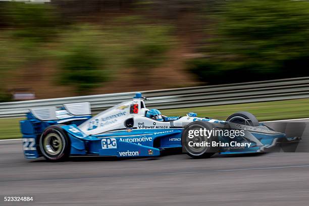 Simon Pagenaud, of France, drives the Chevrolet IndyCar on the track during practice for the Honda Indy Grand Prix of Alabama at Barber Motorsports...