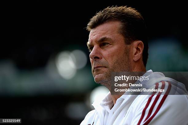 Head coach Dieter Hecking of Nuernberg looks on prior to the Bundesliga match between VfL Borussia Moenchengladbach and 1. FC Nuernberg at Borussia...