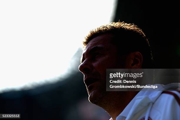Head coach Dieter Hecking of Nuernberg looks on prior to the Bundesliga match between VfL Borussia Moenchengladbach and 1. FC Nuernberg at Borussia...