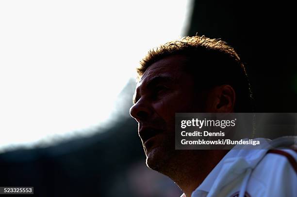 Head coach Dieter Hecking of Nuernberg looks on prior to the Bundesliga match between VfL Borussia Moenchengladbach and 1. FC Nuernberg at Borussia...