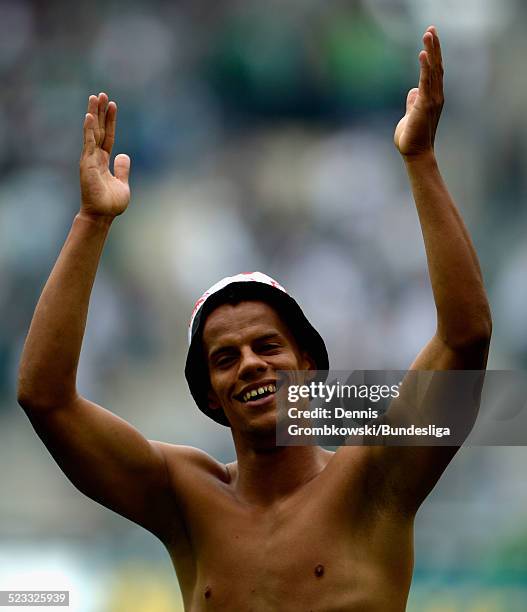 Timothy Chandler of Nuernberg celebrates after the Bundesliga match between VfL Borussia Moenchengladbach and 1. FC Nuernberg at Borussia Park...