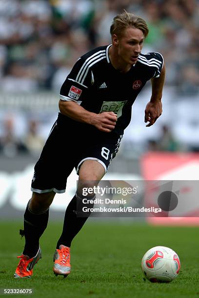 Sebastian Polter of Nuernberg controls the ball during the Bundesliga match between VfL Borussia Moenchengladbach and 1. FC Nuernberg at Borussia...