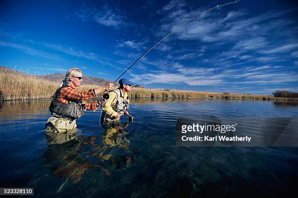 fly fishing in silver creek - sun valley idaho stock-fotos und bilder