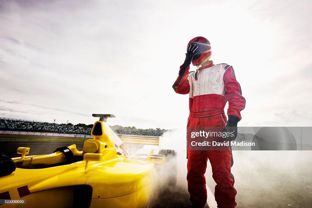 Racecar Driver by Racecar With Mechanical Breakdown