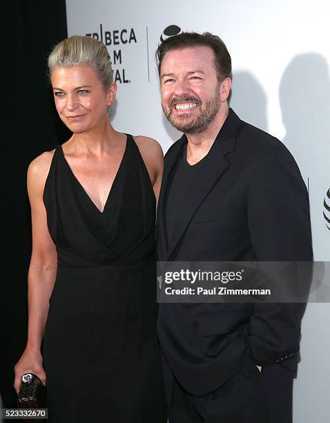 Jane Fallon and Ricky Gervais attend the Tribeca Talks After The Movie: "Special Correspondents" - 2016 Tribeca Film Festival at John Zuccotti...