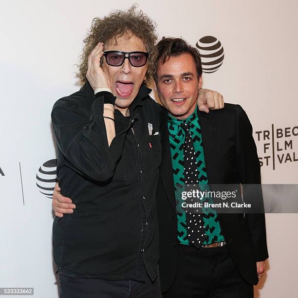 Mick Rock and director Barnaby Clay attend the screening of "SHOT! The Psycho-Spiritual Mantra of Rock" during the 2016 Tribeca Film Festival held at...