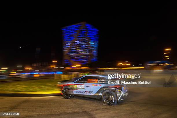 Hayden Paddon of New Zealand and John Kennard of New Zealand compete in their Hyundai Motorsport WRT Hyundai i20 WRC during Day One of the WRC...