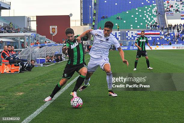 Sime Vrsaljko Sassuolo's defender fights for the ball with Joaquin Correa Unione Calcio Sampdoria's midfielder during the US Sassuolo Calcio versus...