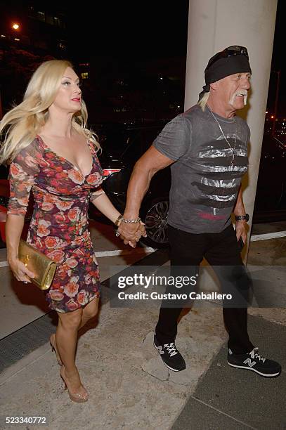 Hulk Hogan and wife Jennifer McDaniel arrive at Komodo restaurant to celebrate nightclub owner David Grutman's wedding on April 22, 2016 in Miami,...