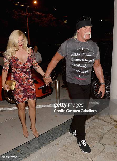 Hulk Hogan and wife Jennifer McDaniel arrive at Komodo restaurant to celebrate nightclub owner David Grutman's wedding on April 22, 2016 in Miami,...